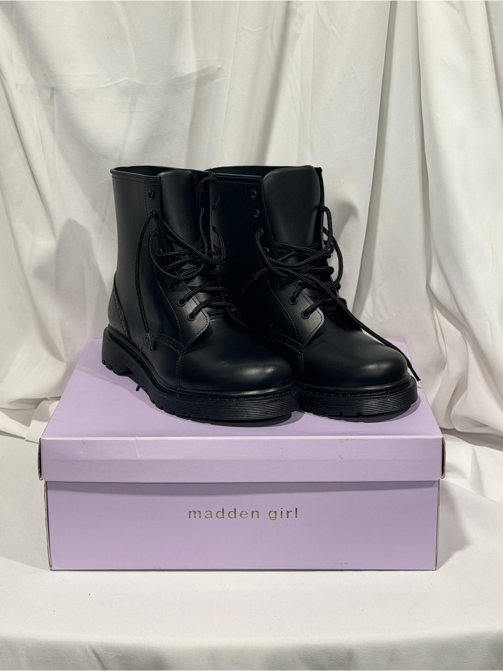 Madden Girl Matte Black Lace-Up Ankle Boots